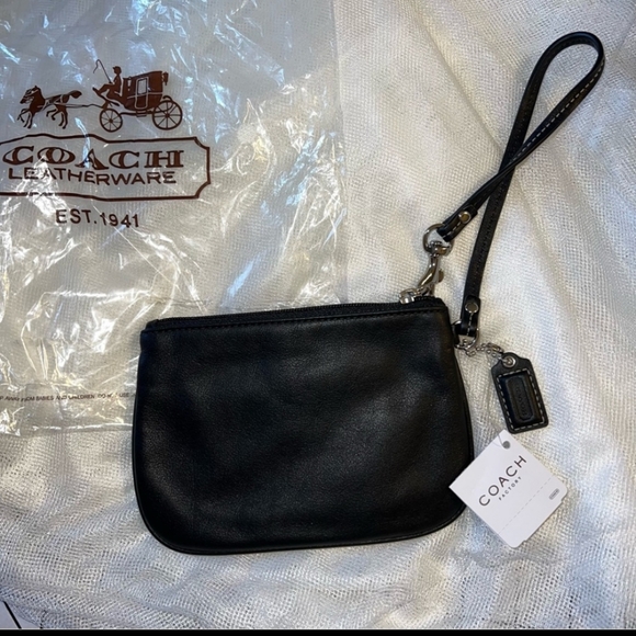 Coach Solid Black /Silver Leather Small Wristlet NWT - Picture 6 of 6